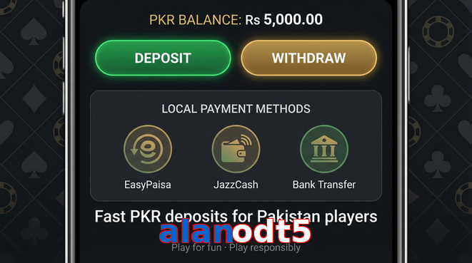 Deposit and withdrawal screen with PKR methods